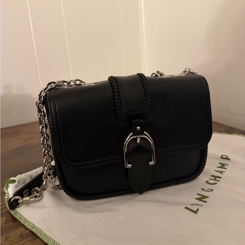 Longchamp Black Crossbody Bag with Chain Strap